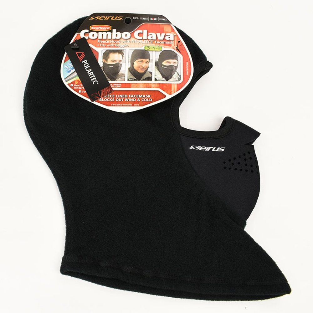 SEIRUS Unisex Black COMBO CLAVA 3-n1 Fleece Hood Facemask S/M NWT